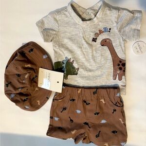 Dinosaur Print Kids Outfit Set - Gray and Brown